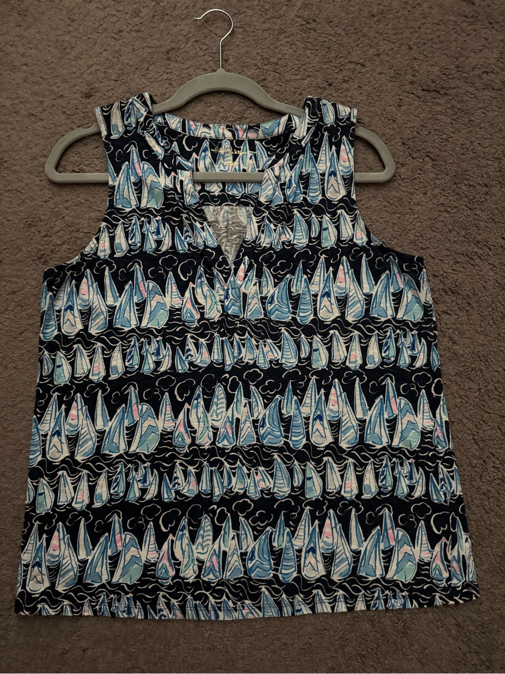 Lilly Pulitzer v neck tank top low tide navy sales and striped pattern